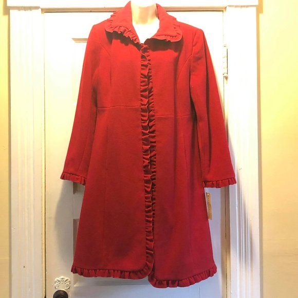NEW!! Red Ruffle Edged Wool Dress Coat - Picture 1 of 2